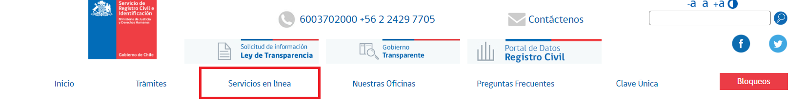 Registro Civil. Servicios en línea. 