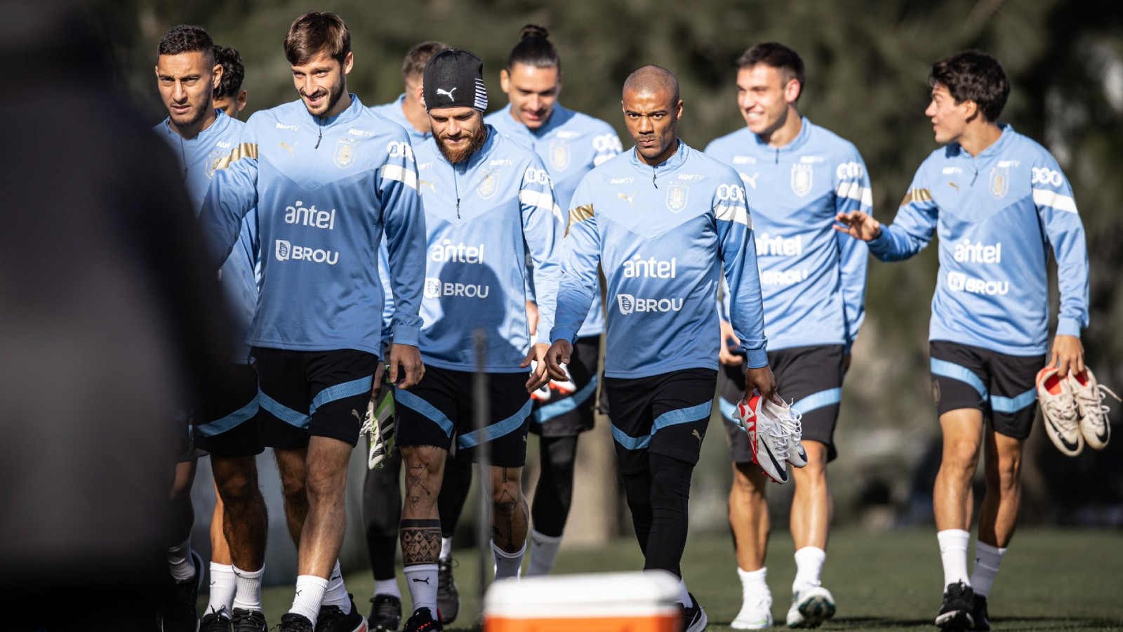 Plantel de la selección de Uruguay en un entrenamiento