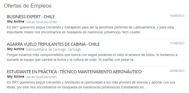 SKY Airlines. Ofertas de empleo.