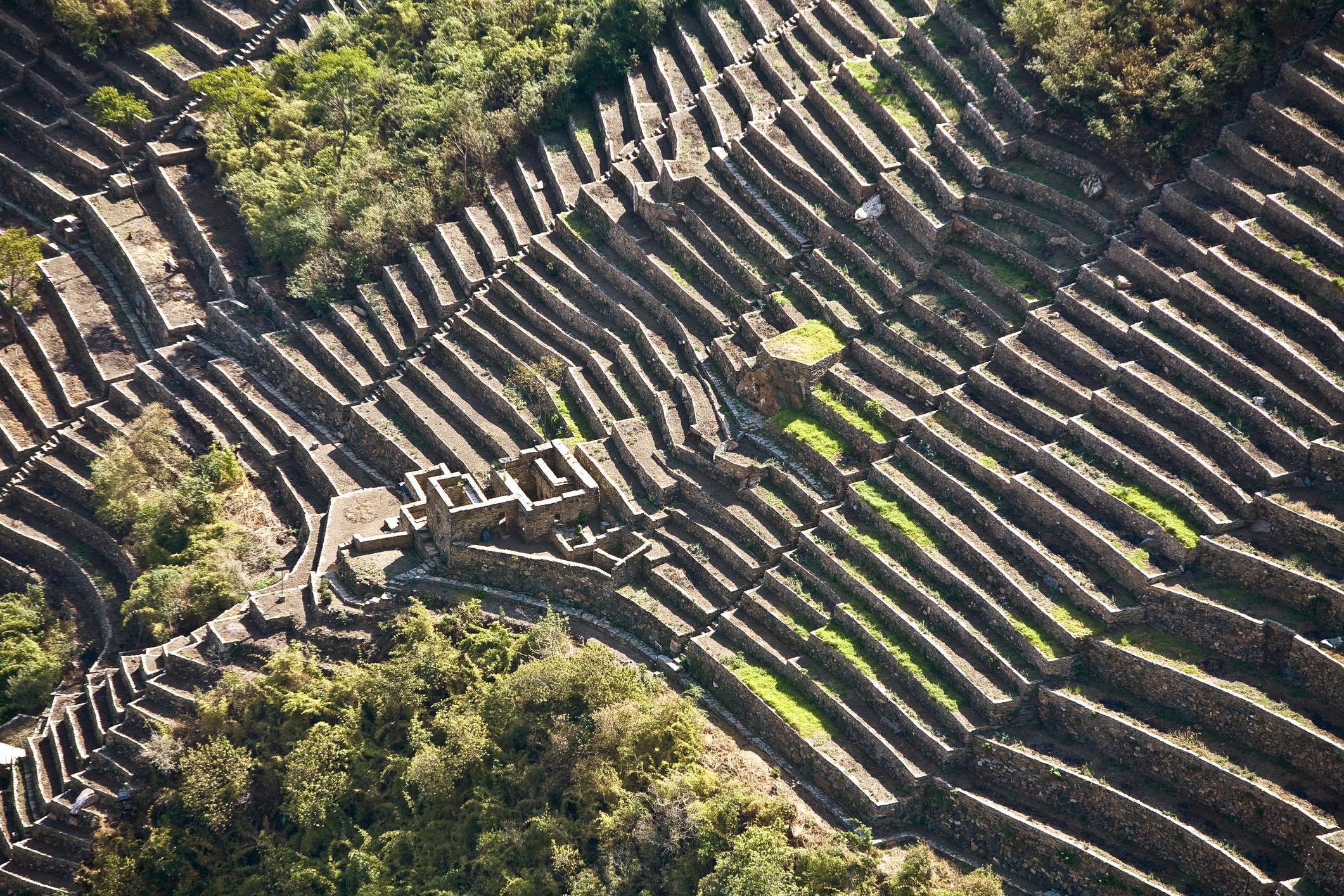 Vista aérea de un área del yacimiento de Choquequirao. 