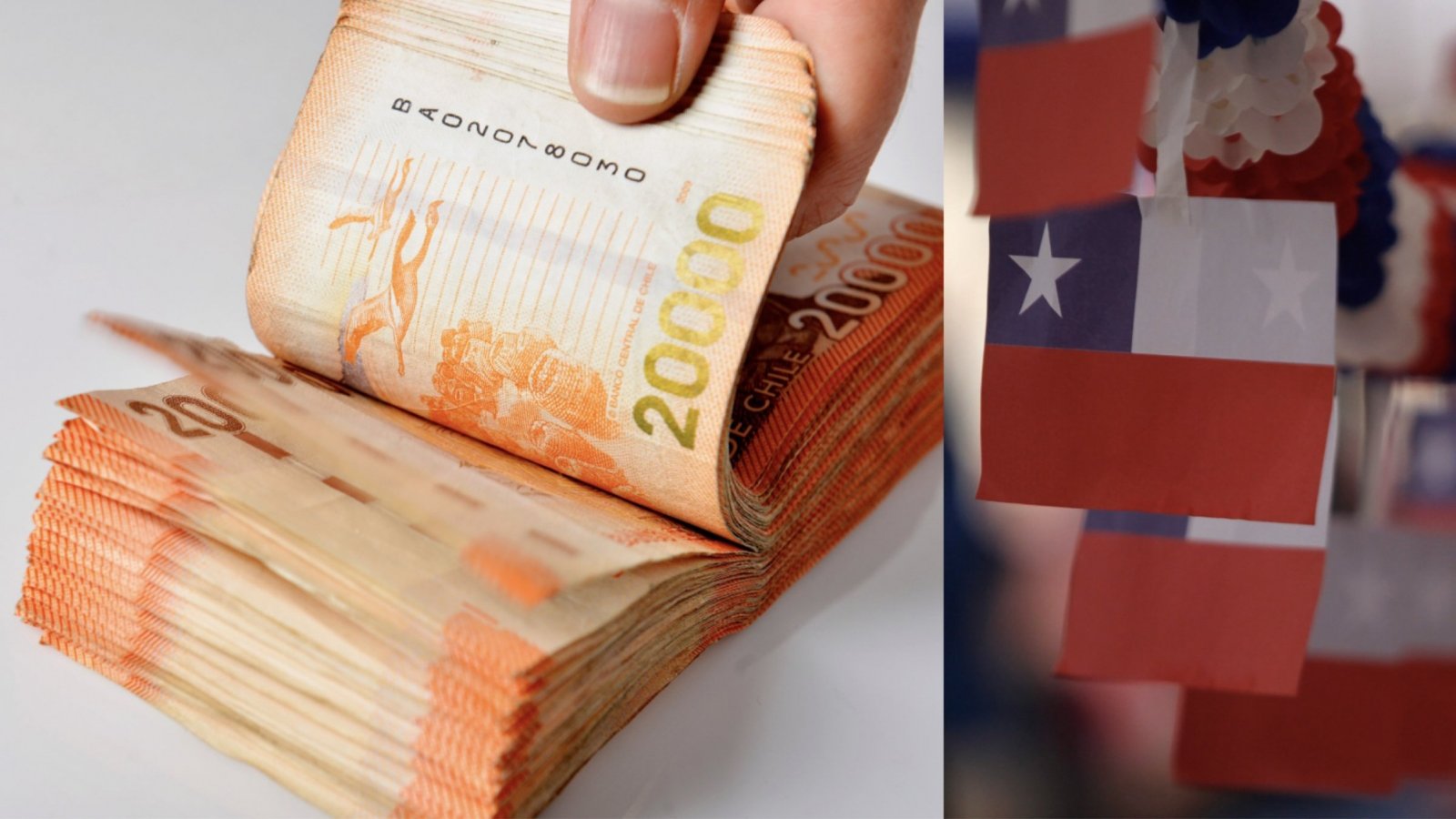 Aguinaldo de Fiestas Patrias. Billetes de 20 mil pesos. Banderas de Chile