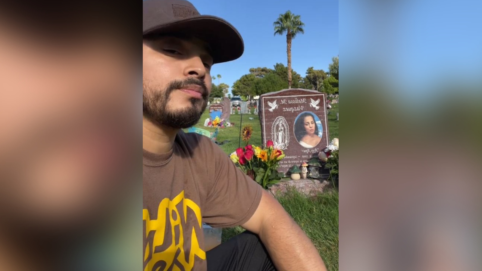 Captura de hombre desayunando en la tumba de su esposa