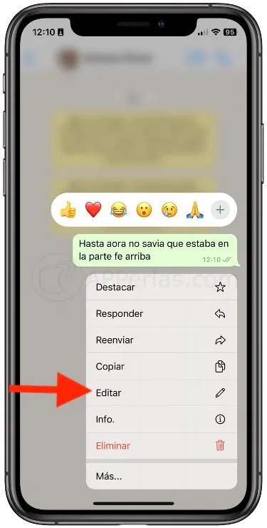 WhatsApp. Editar mensaje en iOS.