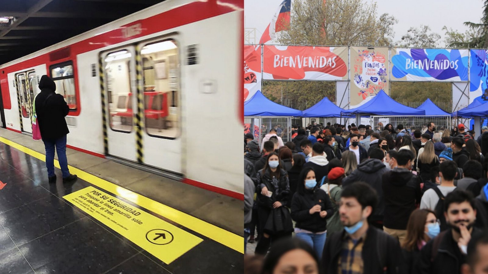 Metro de Santiago y fonda de Fiestas Patrias.