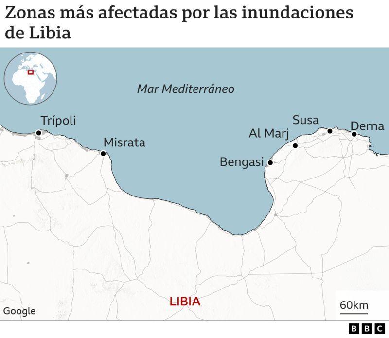 Mapa de las zonas afectadas por las inundaciones.