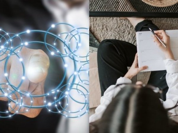 Inteligencia artificial. Universitaria estudiando.