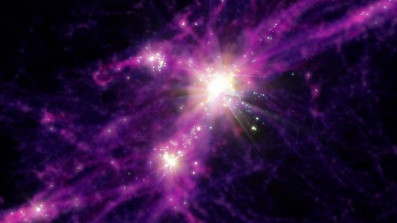 Fotografía simulación de primeras galaxias del Telescopio espacial James Webb.