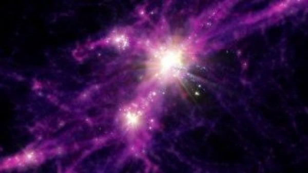 Fotografía simulación de primeras galaxias del Telescopio espacial James Webb.