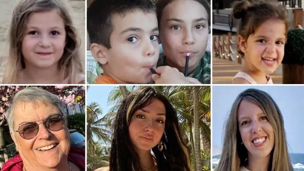 Una serie de imágenes que muestran algunas de las personas capturadas por Hamás