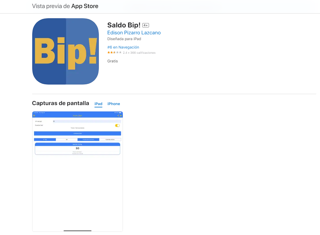 App para saldo Bip!