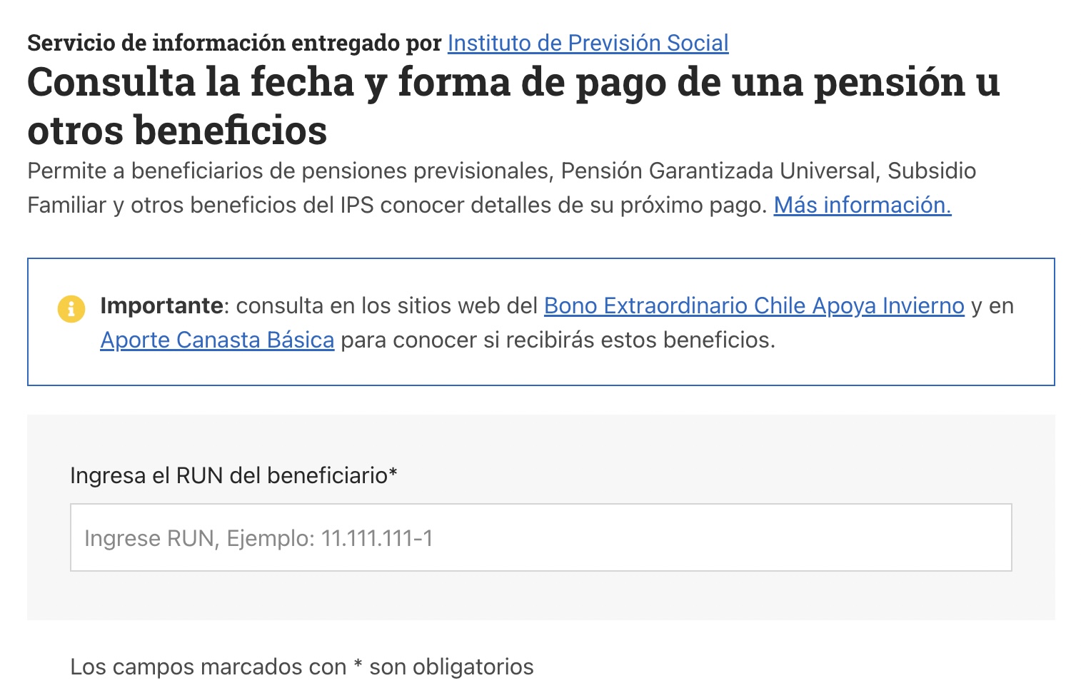 Portal de ChileAtiende para revisar próximos pagos de la PGU