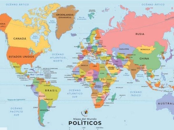 Mapa del mundo y detalle de país que conforman América