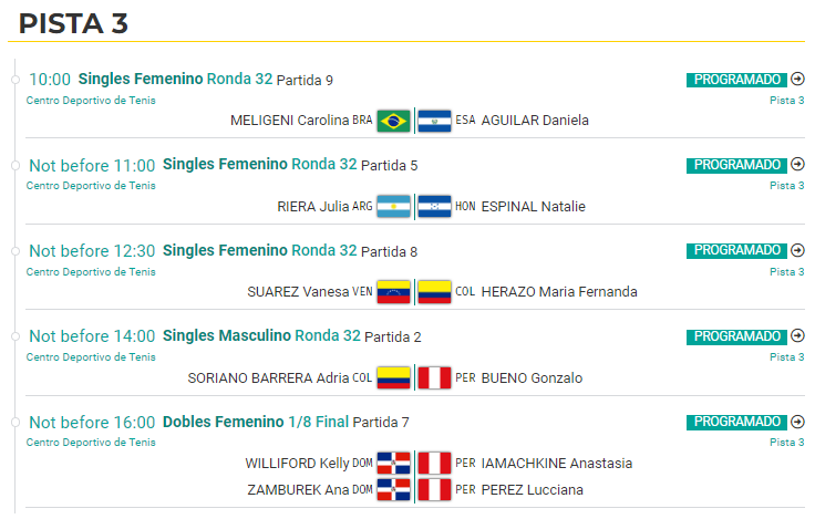 En Pista 3: Individual Femenino y Masculino | Dobles Femenino