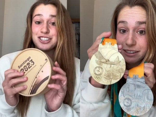 Medallista de Santiago 2023 muestra los premios que recibió