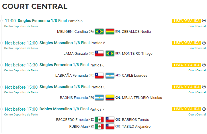 En Court Central: Individual Femenino y Masculino y Dobles Masculino