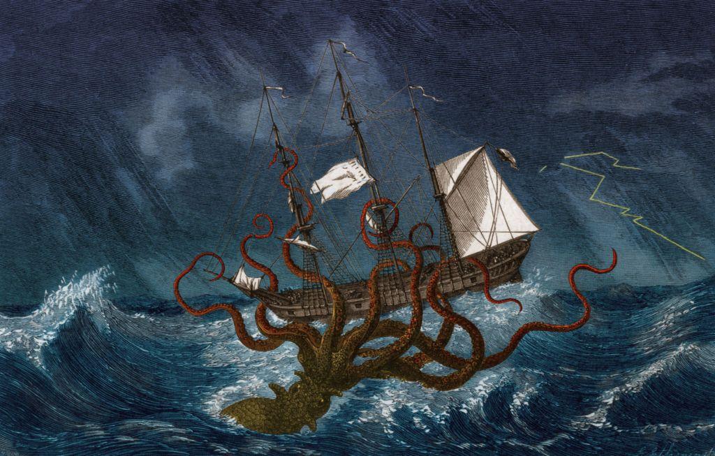 Kraken amenazando a un barco.