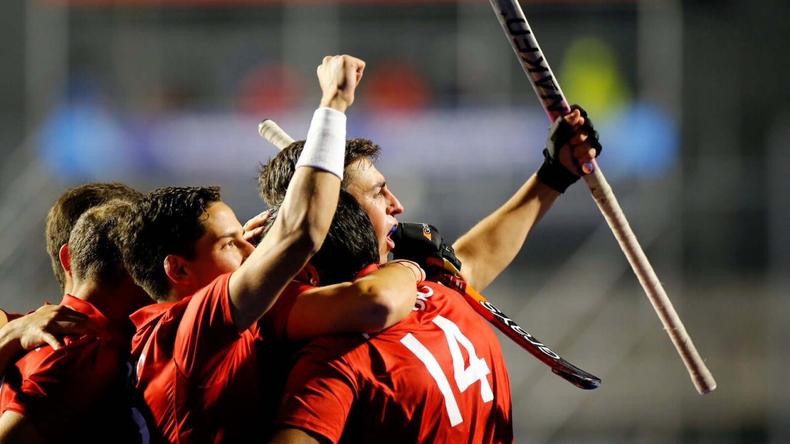 Selección chilena (los Diablos) en partido de hockey césped masculino en los Juegos Panamericanos Santiago 2023.