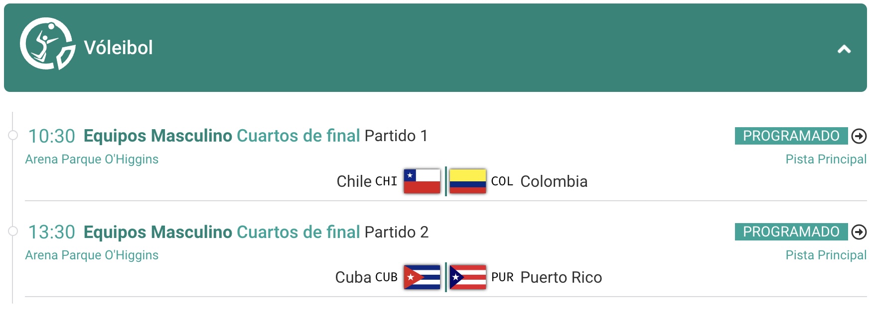 Horarios cuartos de final vóleibol masculino Panamericanos 2023