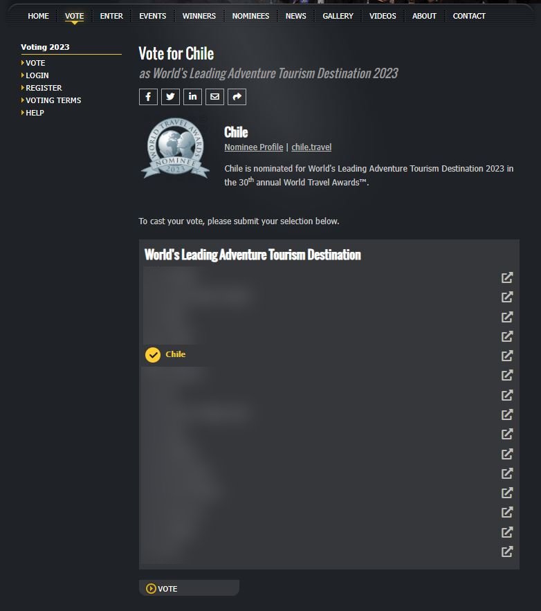 Cómo votar por Chile en los World Travel Awards