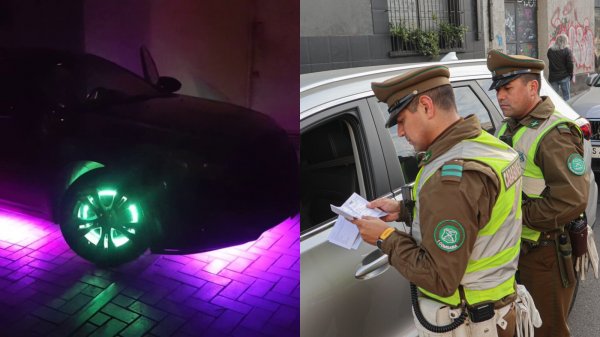 Vehículo con luces no permitidas y persona cargando combustible
