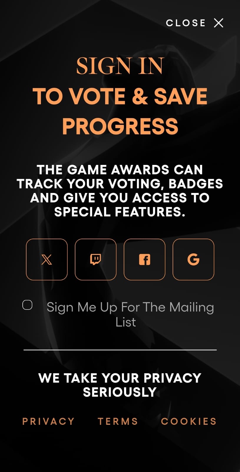 Registrarte para votar en los Game Awards 2023