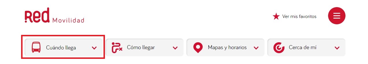 Cuándo llega el bus según el sitio web de RED