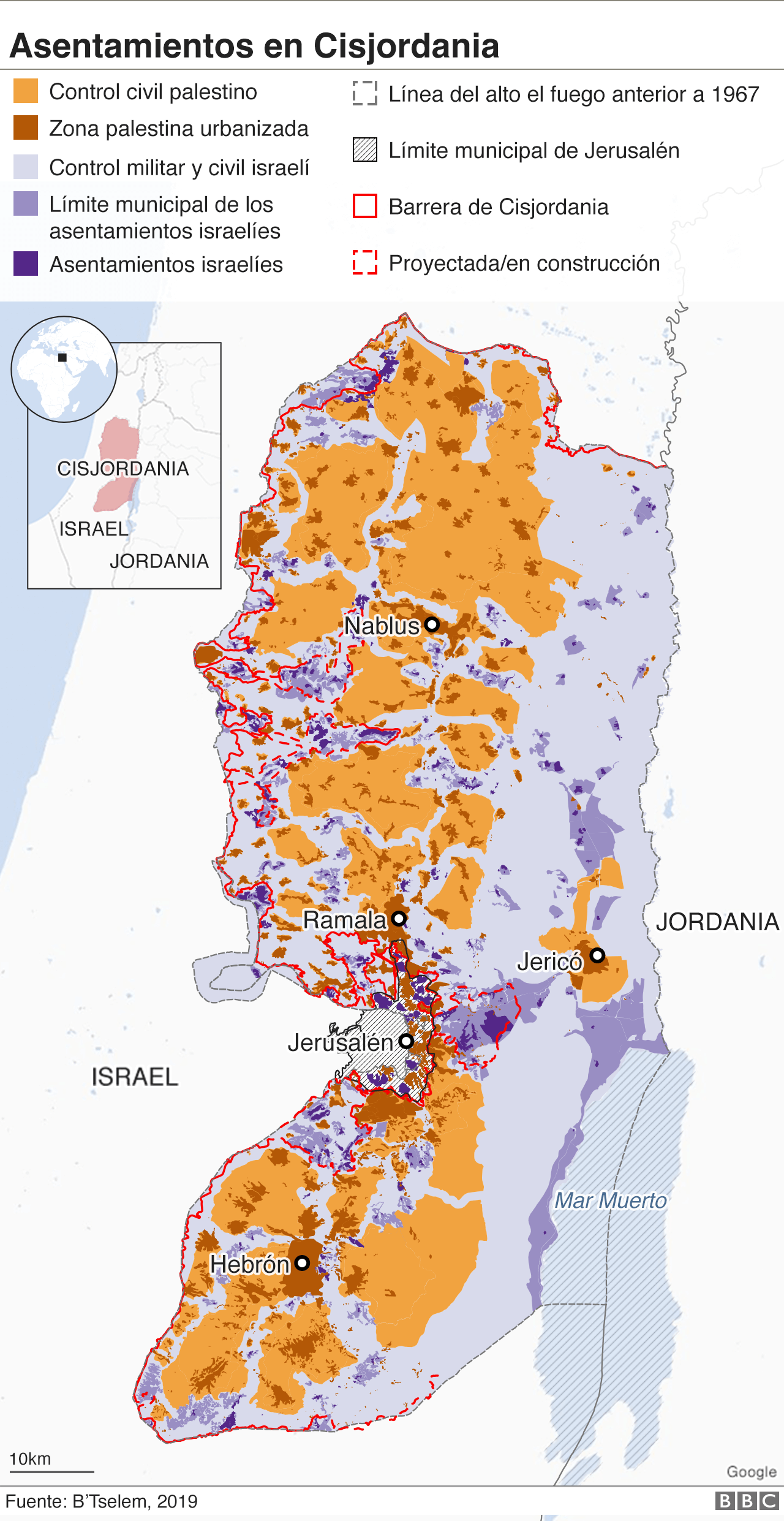 Mapa de Cisjordania.