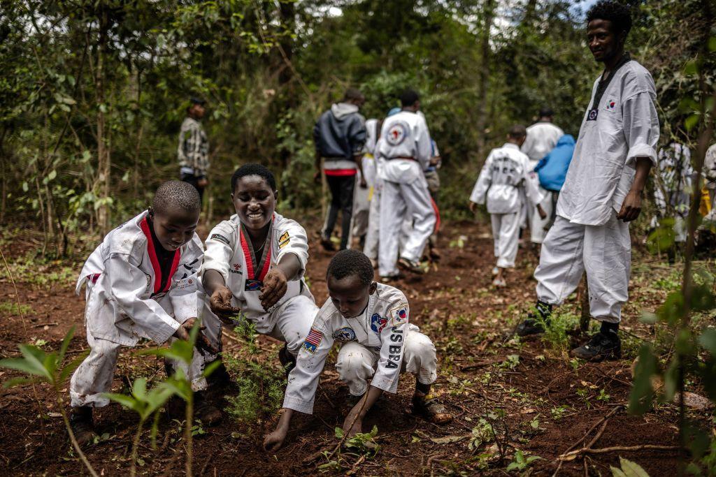 Niños plantan árboles en Kenia