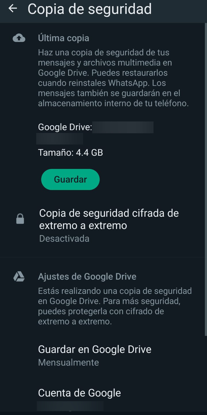 Copia de seguridad en Google Drive WhatsApp