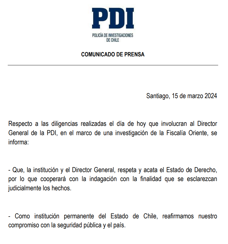 Comunicado de la PDI por Caso Audios.