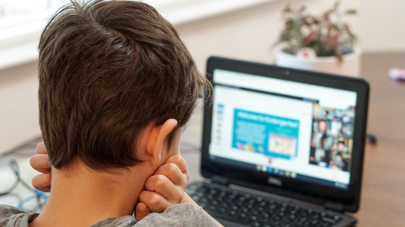 Niño en clases a través de zoom