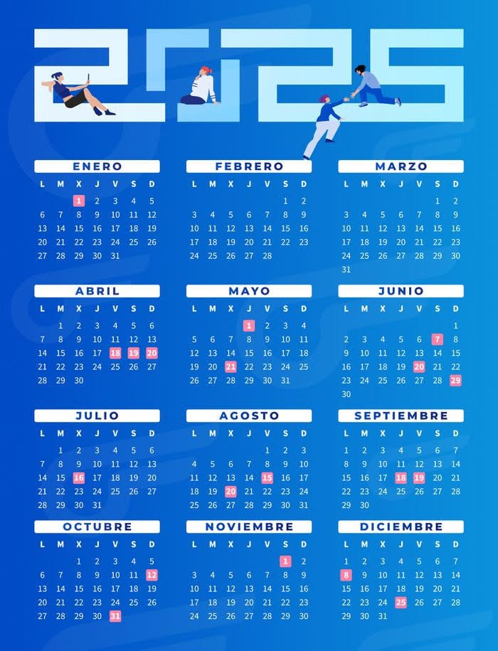 Calendario 2025 azul