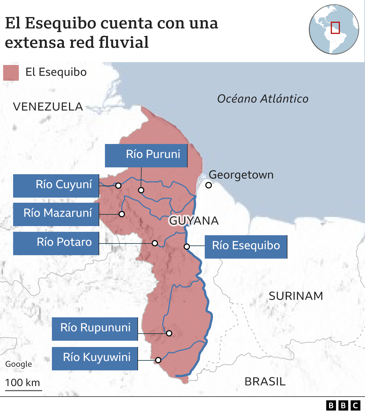 Mapa de ríos del Esequibo