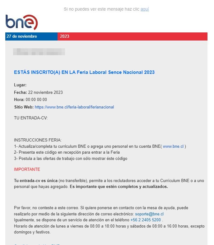 inscripción en feria laboral tras registrarse en la Bolsa Nacional de Empleo