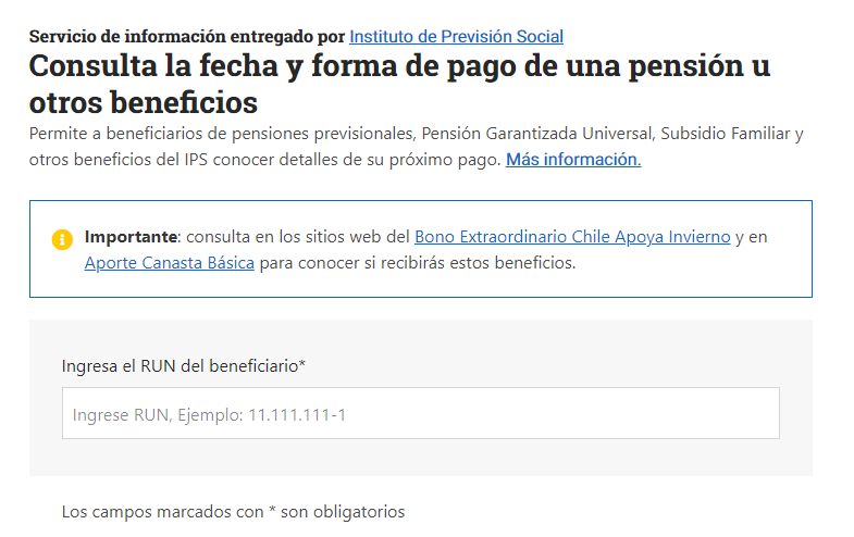 Consulta con tu RUT la fecha y forma de pago de una pensión