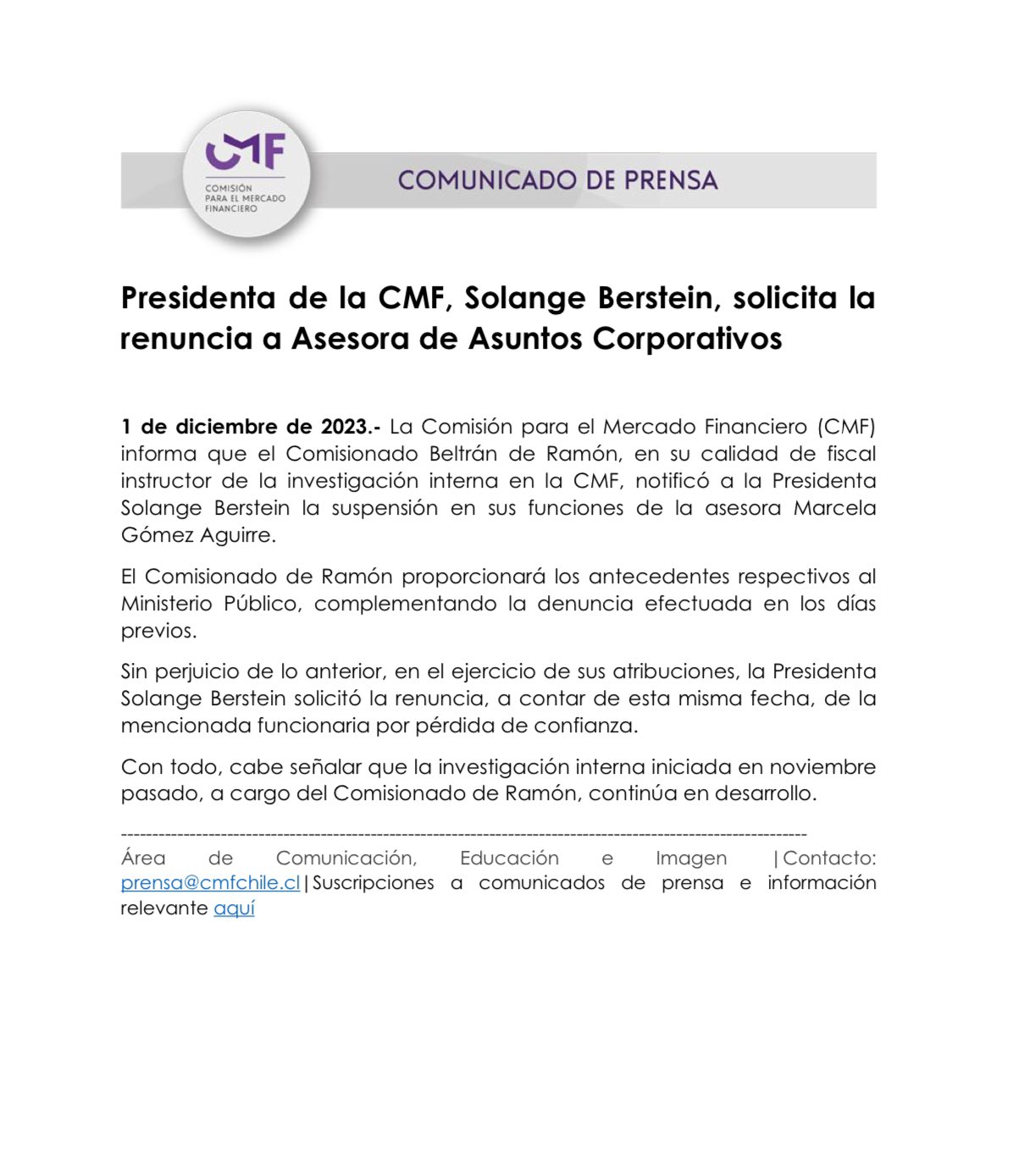 Comunicado CMF