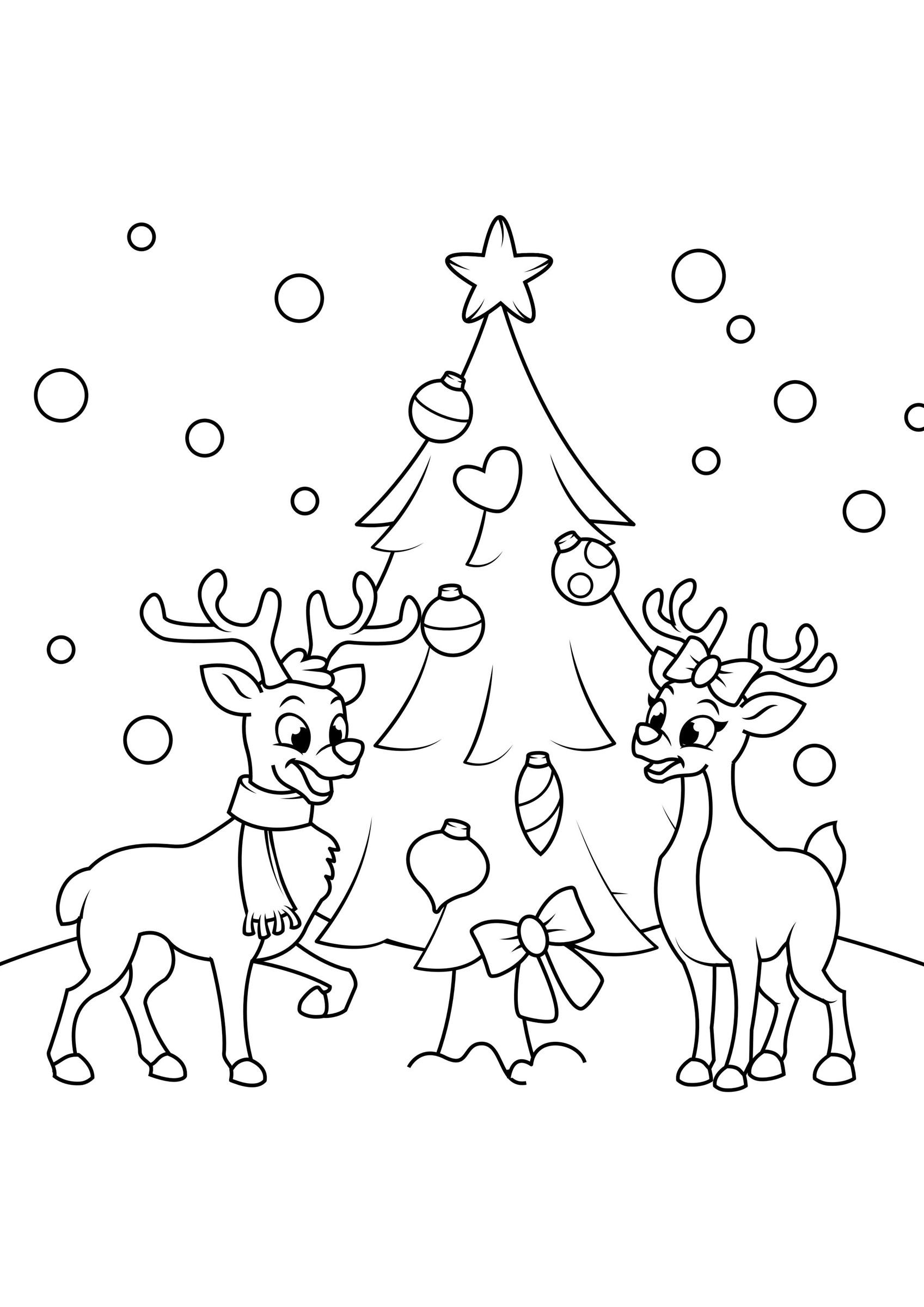 Dibujo reno de navidad. Dibujos de navidad para colorear.