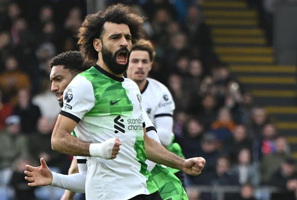 Mohamed Salah celebrando gol del Liverpool