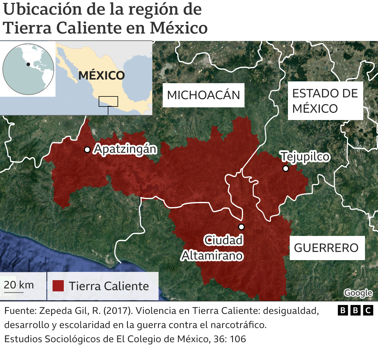 Mapa de la región de Tierra Caliente