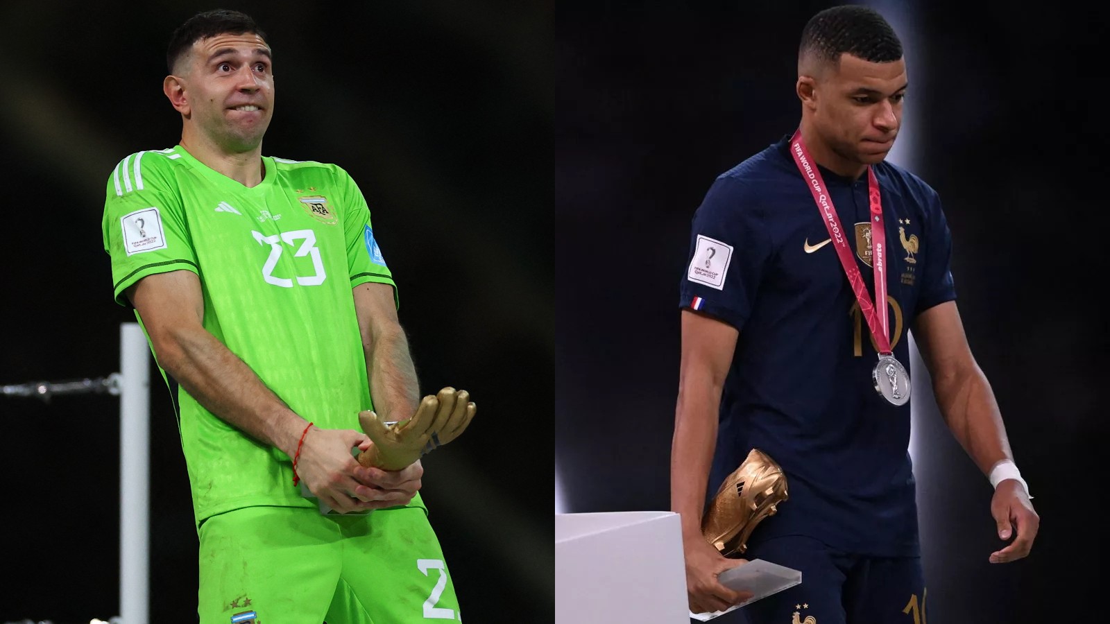Emiliano 'Dibu' Martínez y Kylian Mbappé en la final del Mundial de Qatar 2022
