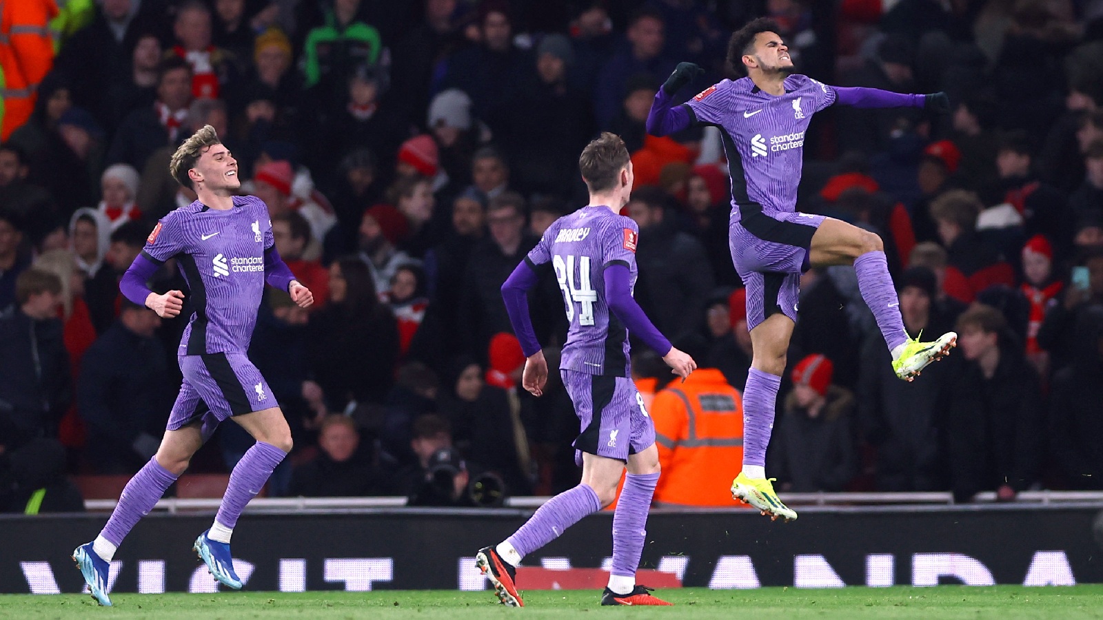 Luis Díaz celebrando gol ante Arsenal