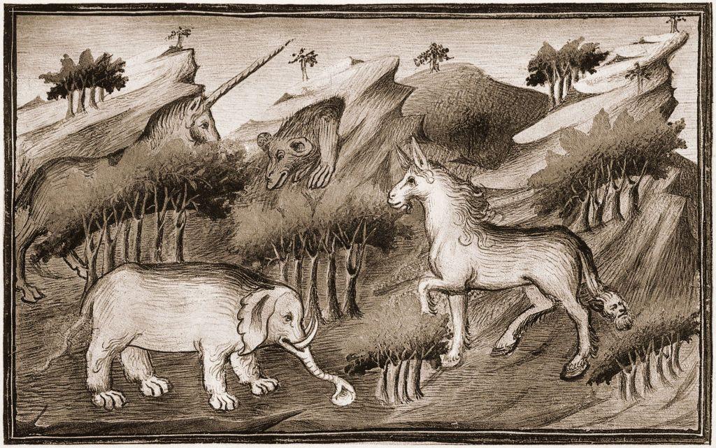 llustración de los animales fantásticos que Marco Polo vio.