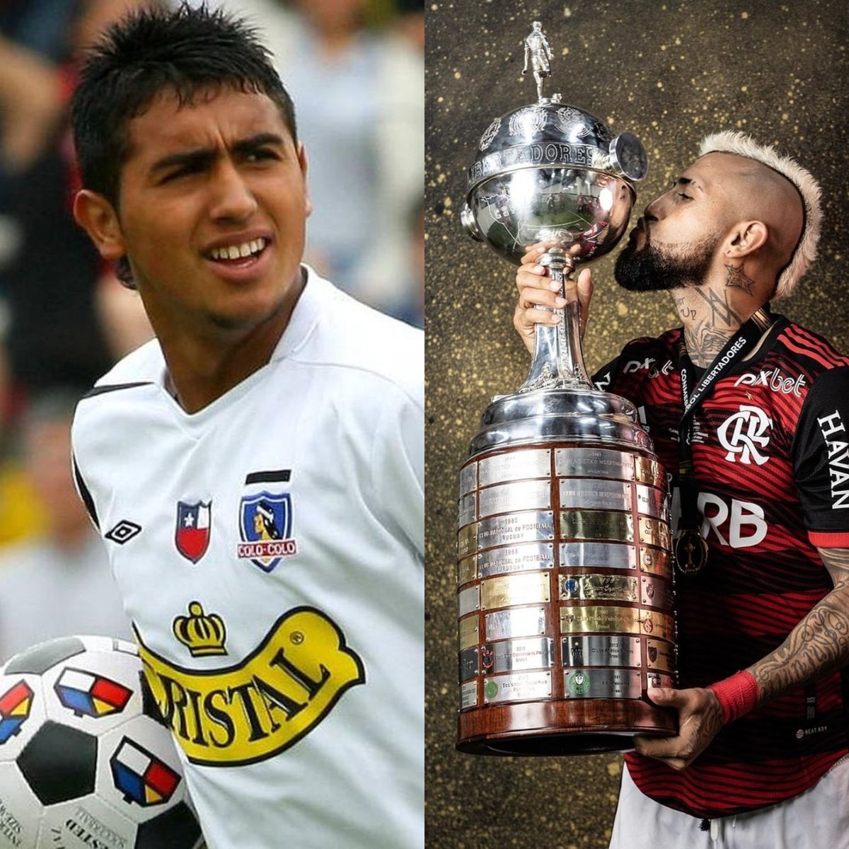 Arturo Vidal con Colo Colo y con la Copa libertadores que ganó en Flamengo