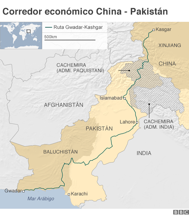 Mapa del corredor económico China-Pakistán