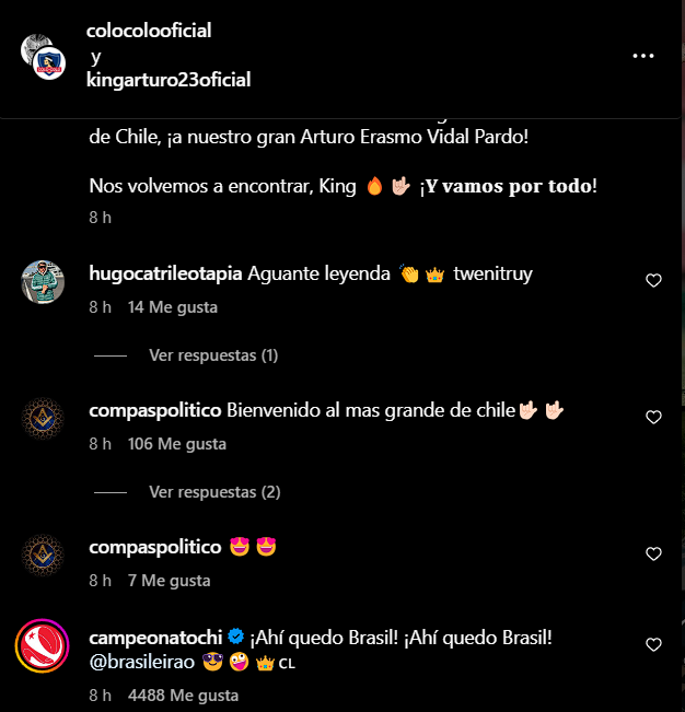 Comentarios por el arribo de Arturo Vidal