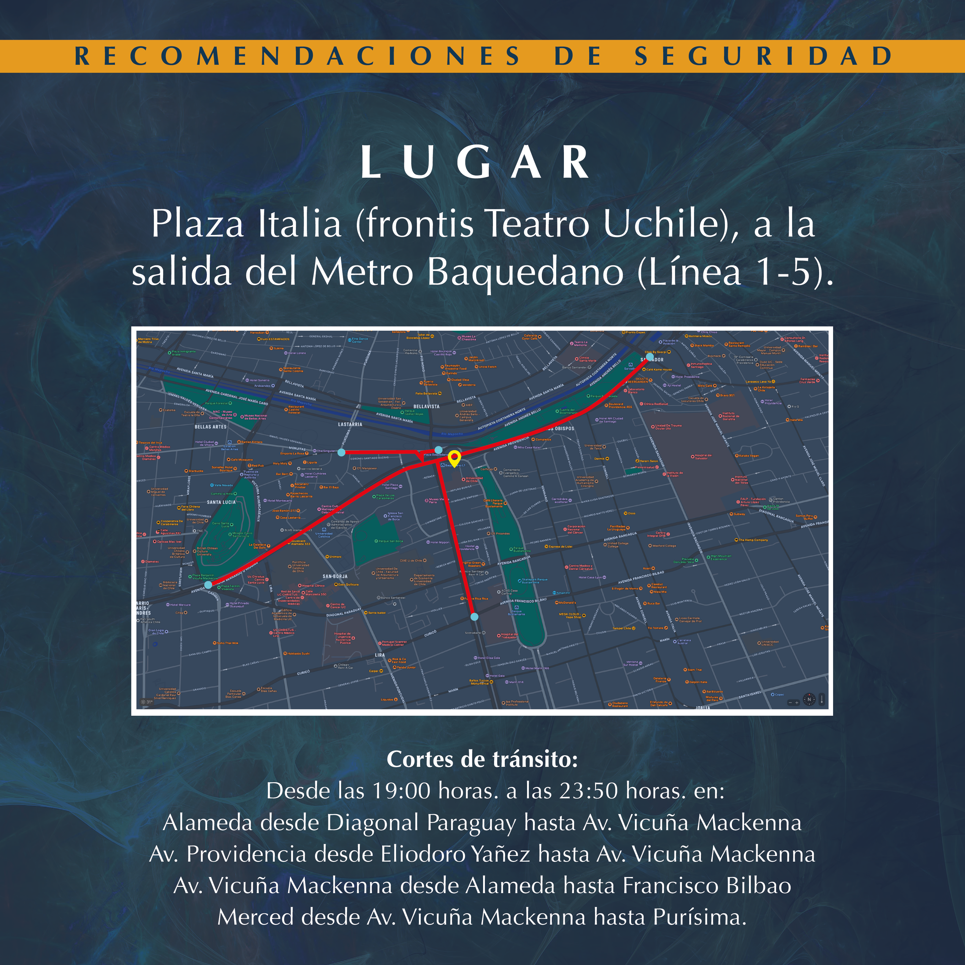 Mapa de Santiago: cortes de calles por "Santiago Sinfónico"