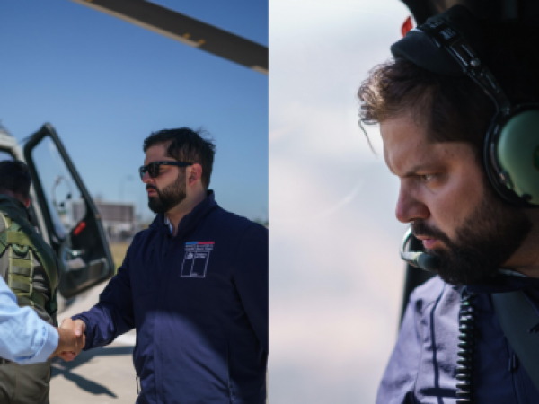 Presidente Boric sobrevolando zona de incendios.
