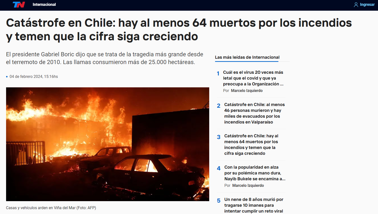 Incendio en Chile.