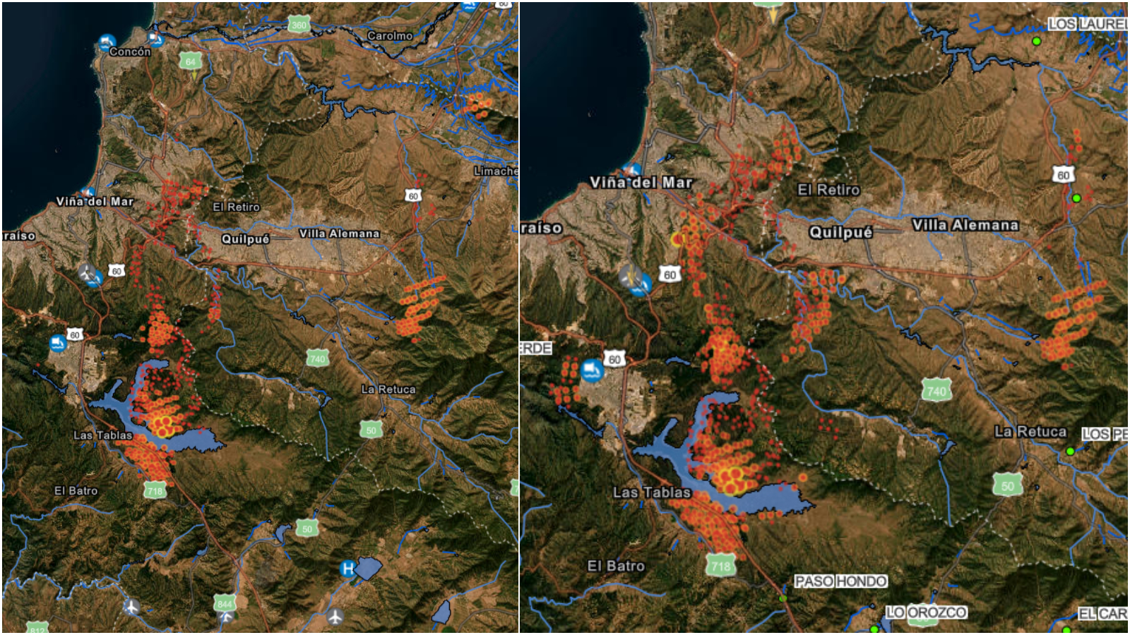 Mapa comparación de incendios