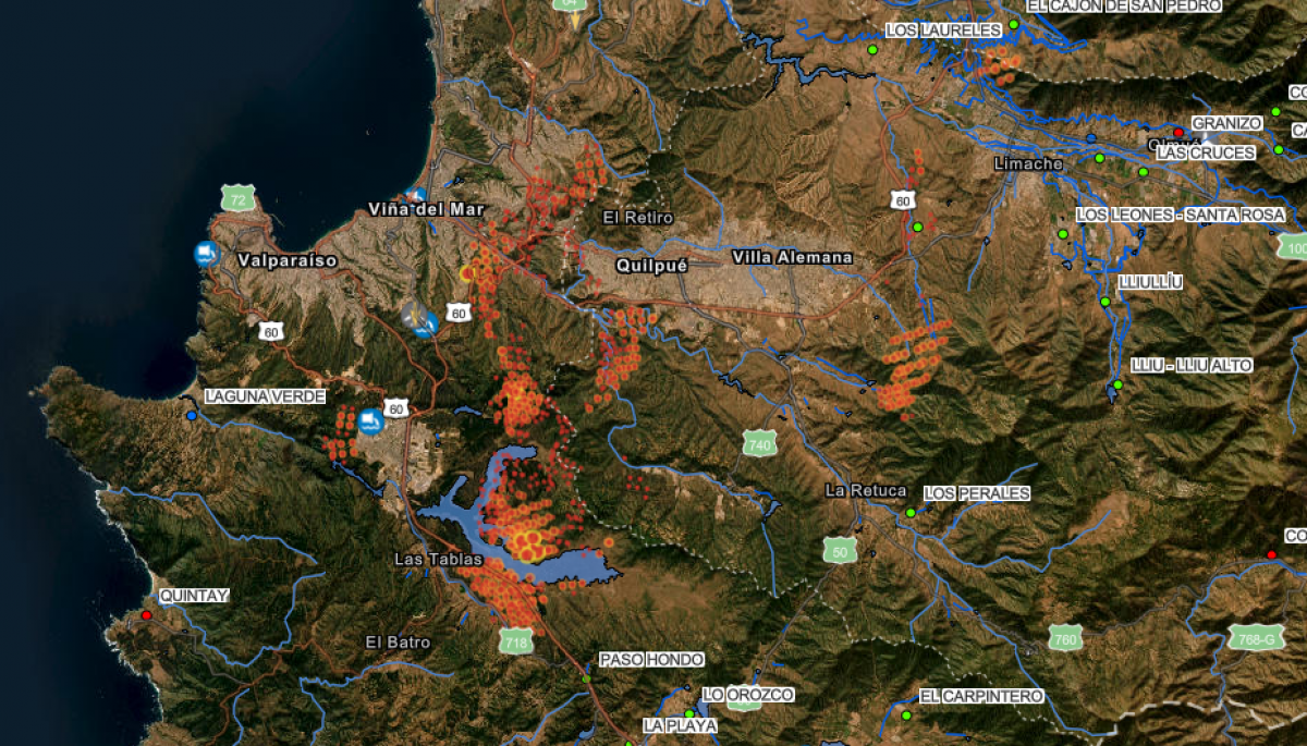 Así cambió el mapa de incendios en Valparaíso este domingo 24horas